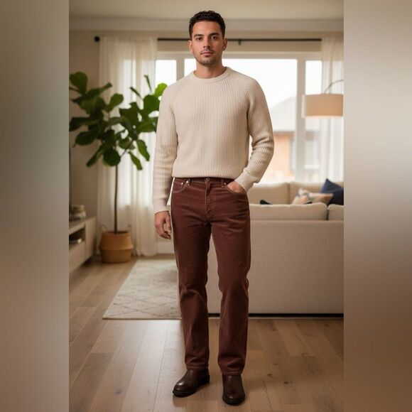 Unique Brown Corduroy Pants y2k unique rare male stage hand - Picture 10 of 10